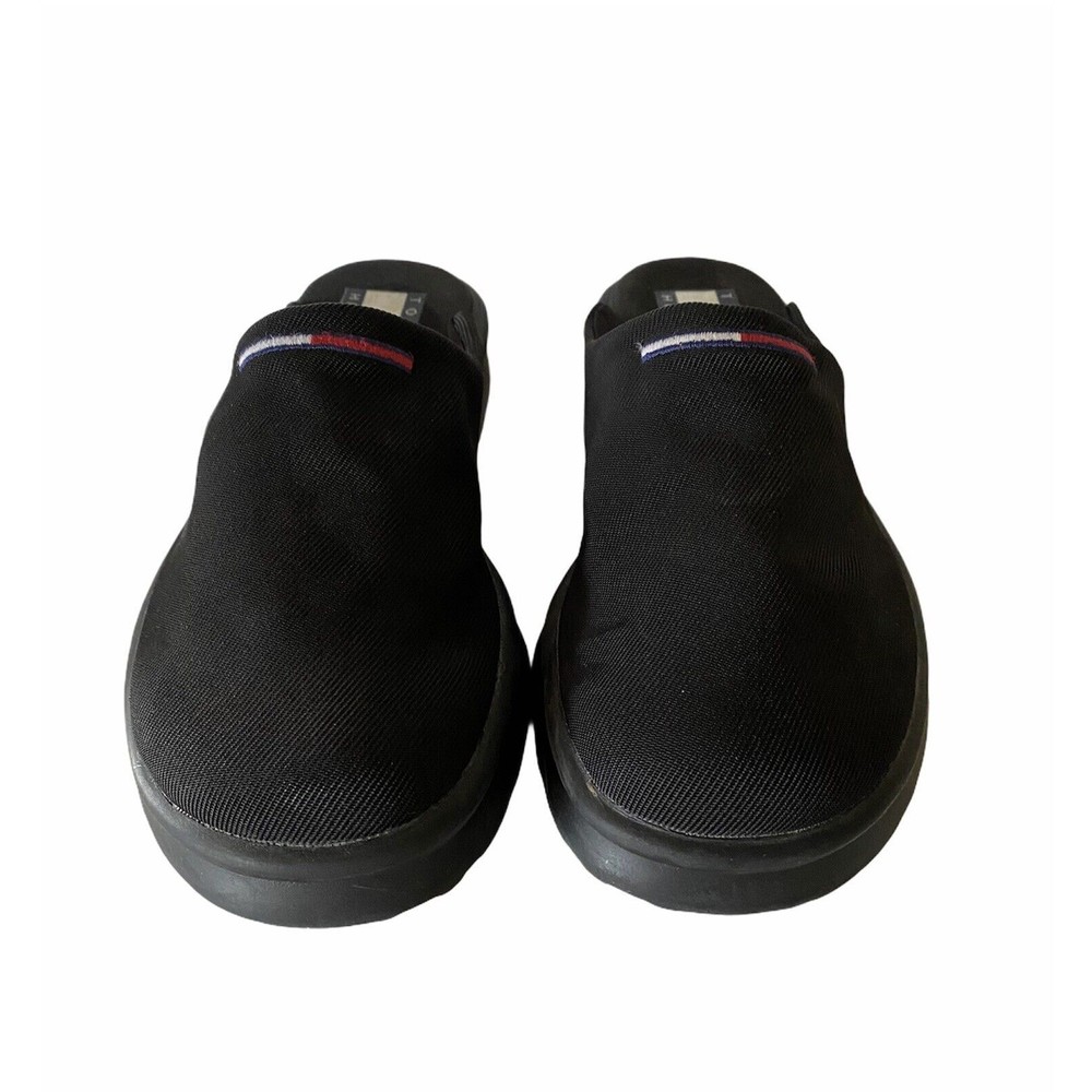 Tommy Hilfiger Womens 6.5M Black Fabric Wedge Slip On Slides Mules Sandals